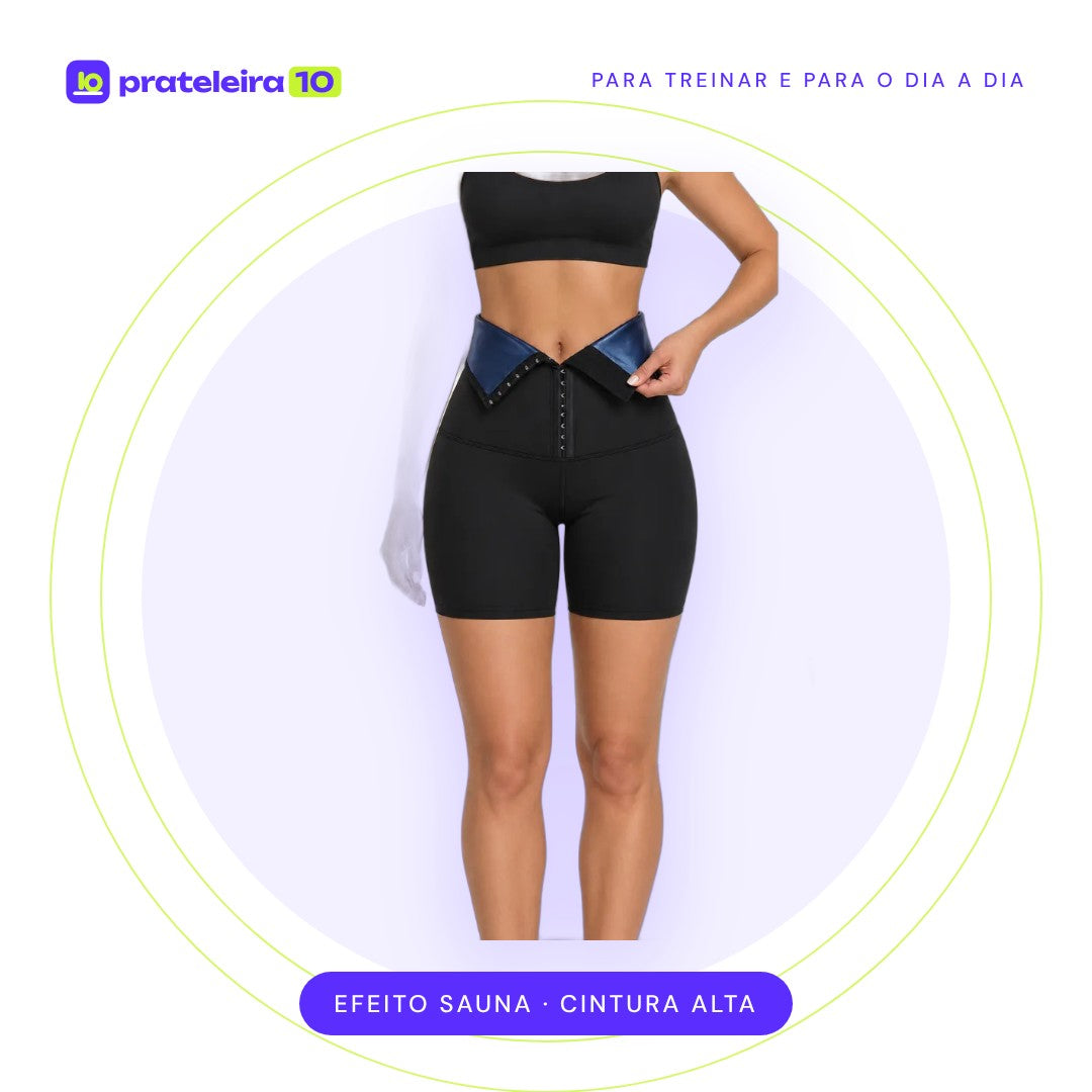 Short Modelador Efeito Sauna Cintura Alta com Colchetes